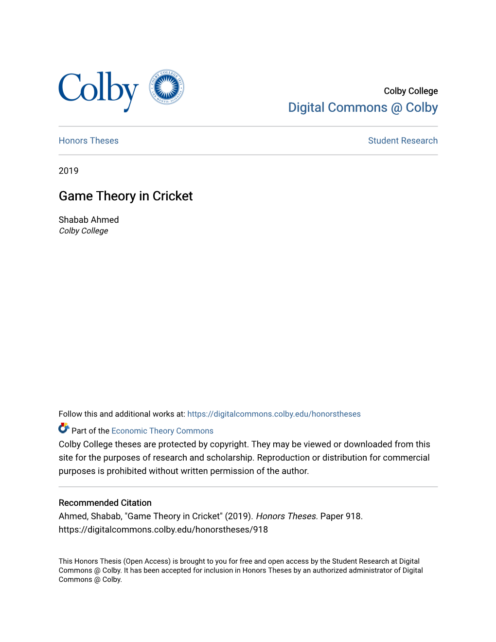 Game Theory in Cricket