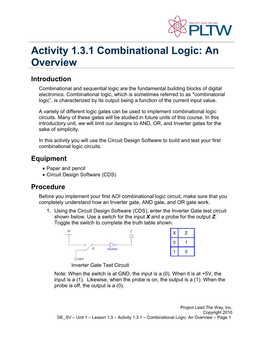 Activity 1.3.2 Combinational Logic