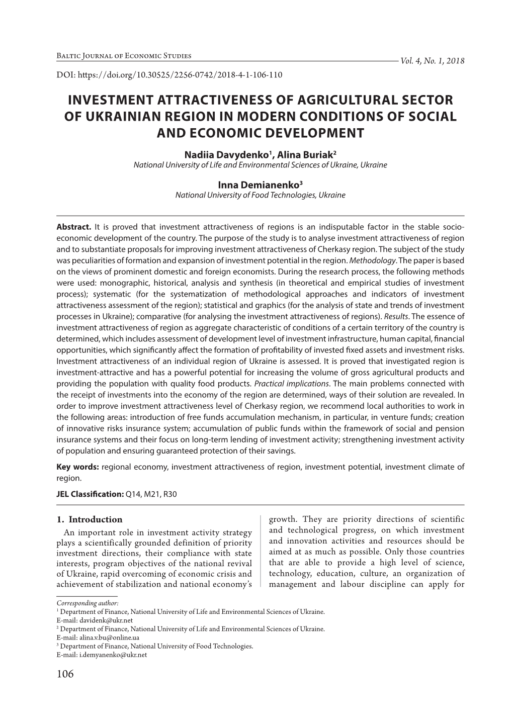 Investment Attractiveness of Agricultural Sector of Ukrainian Region in Modern Conditions of Social and Economic Development