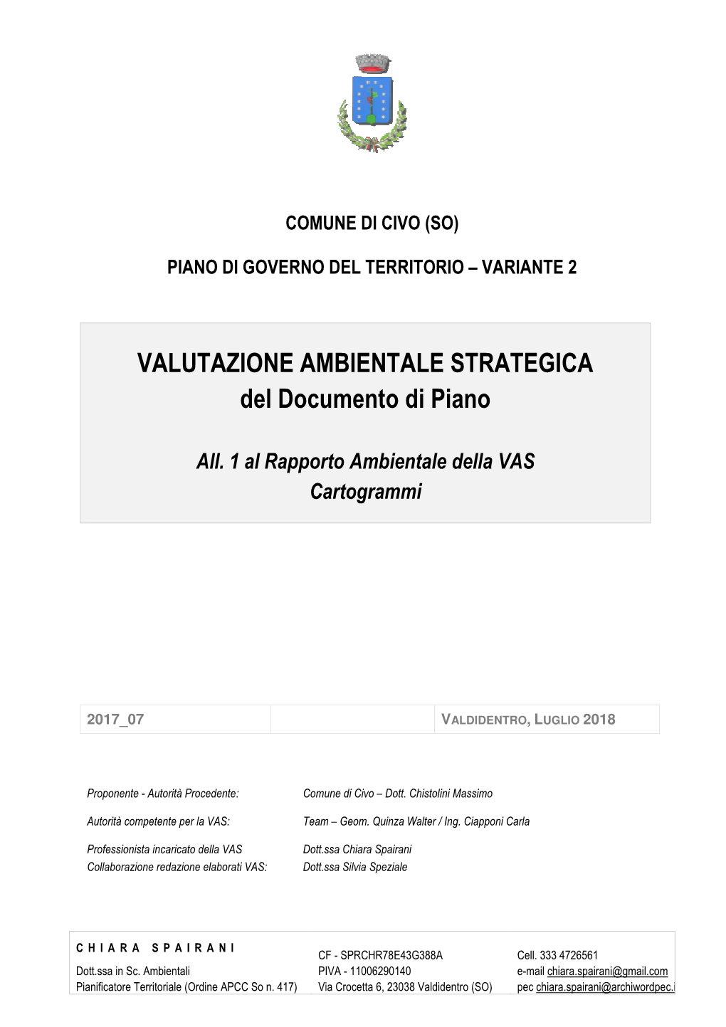 VALUTAZIONE AMBIENTALE STRATEGICA Del Documento Di Piano