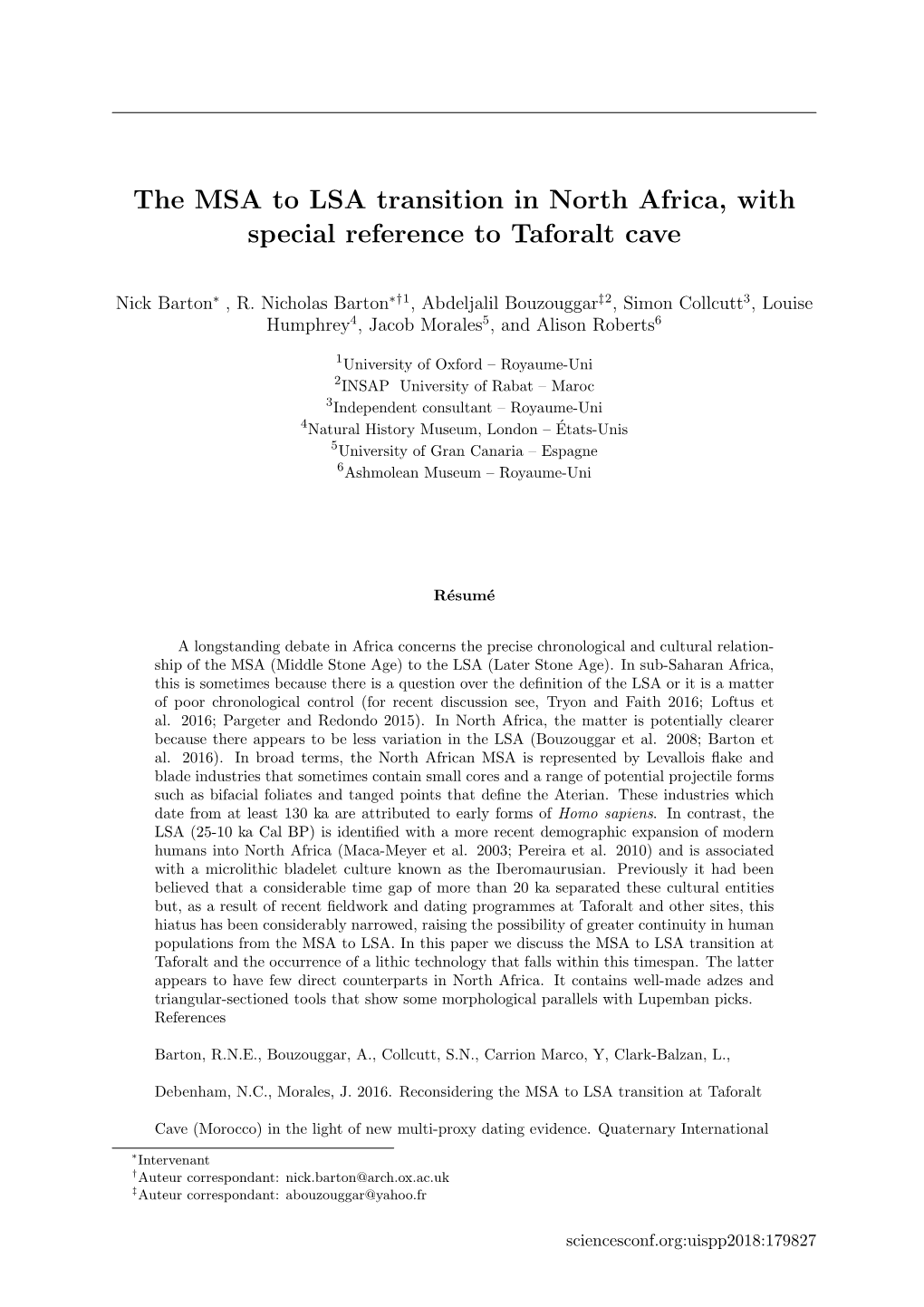 The MSA to LSA Transition in North Africa, with Special Reference to Taforalt Cave