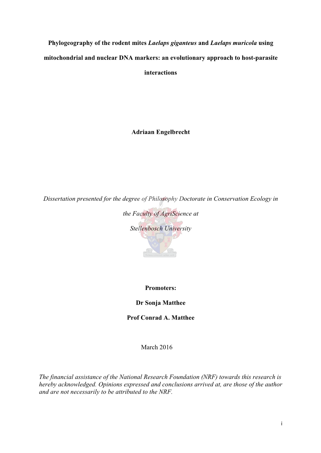 Phylogeography of the Rodent Mites Laelaps Giganteus and Laelaps Muricola Using