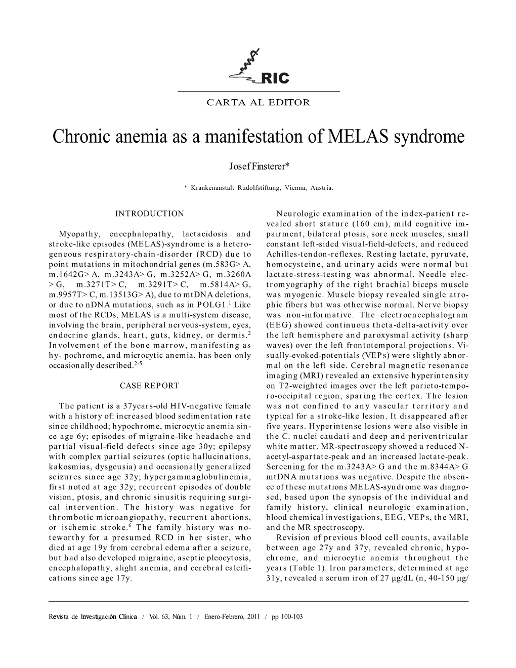 Chronic Anemia As a Manifestation of MELAS Syndrome