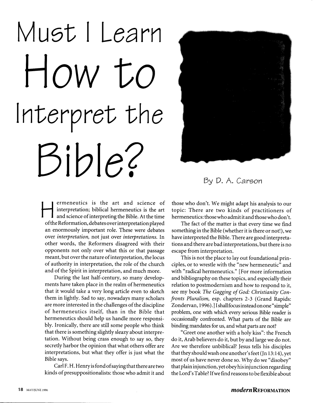 Must I Learn How to Interpret the Bible?