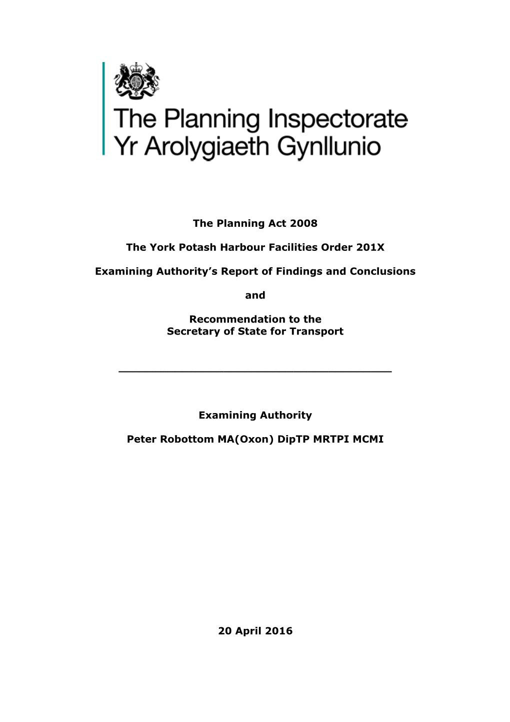 The Planning Act 2008 the York Potash Harbour Facilities Order