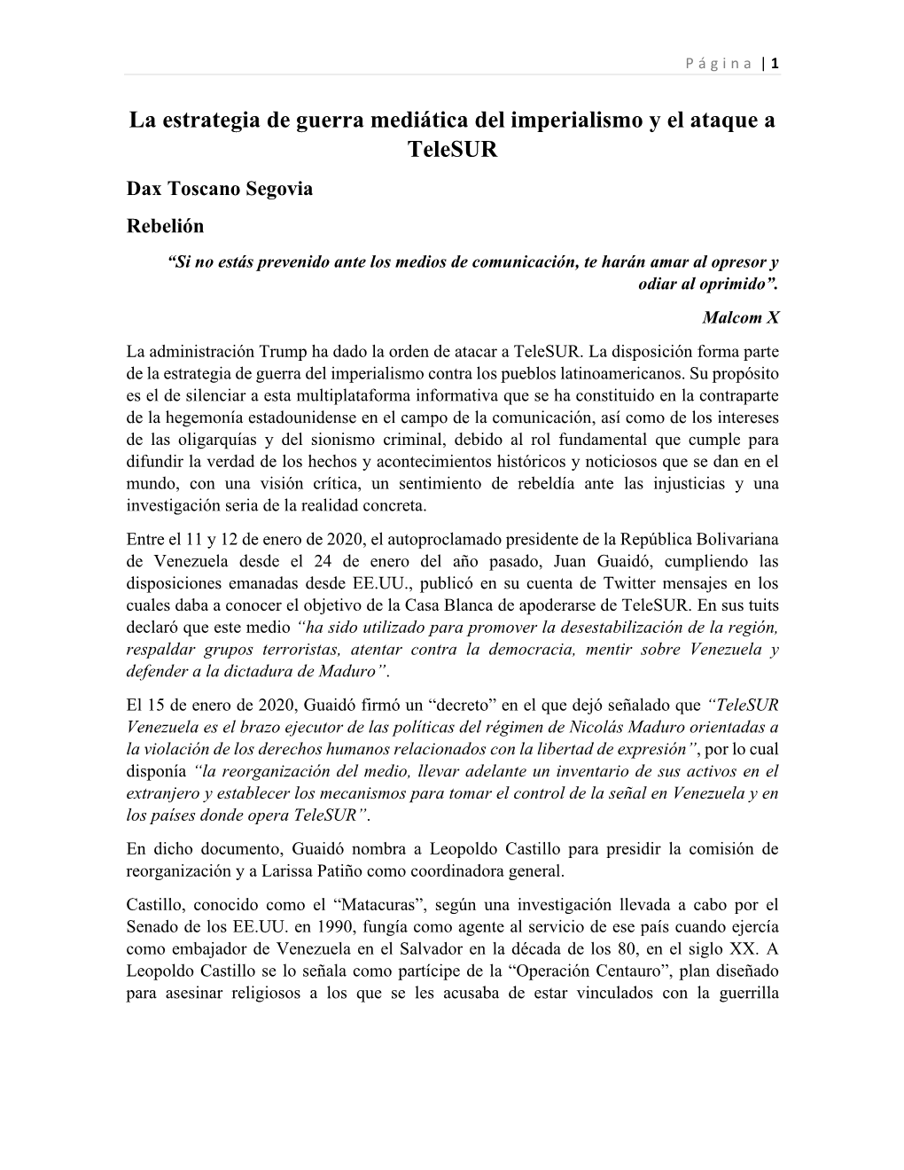 La Estrategia De Guerra Mediática Del Imperialismo Y El Ataque a Telesur