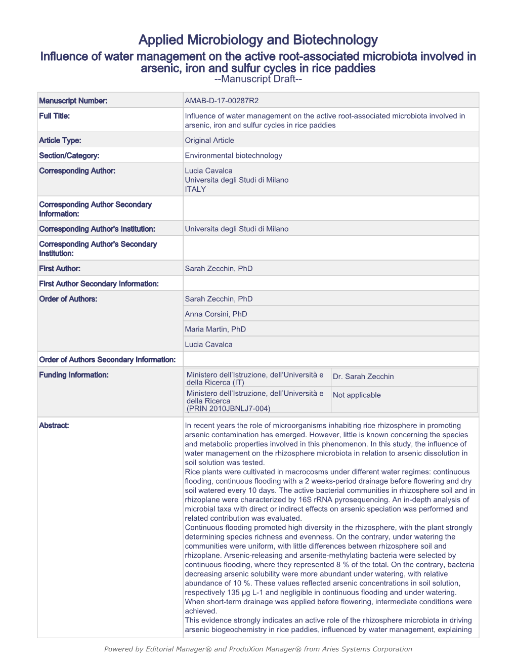 Applied Microbiology and Biotechnology