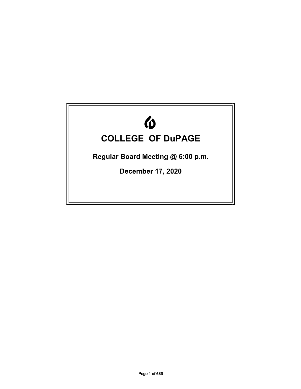 College of Dupage Dec. 17, 2020 Regular Board Meeting Packet