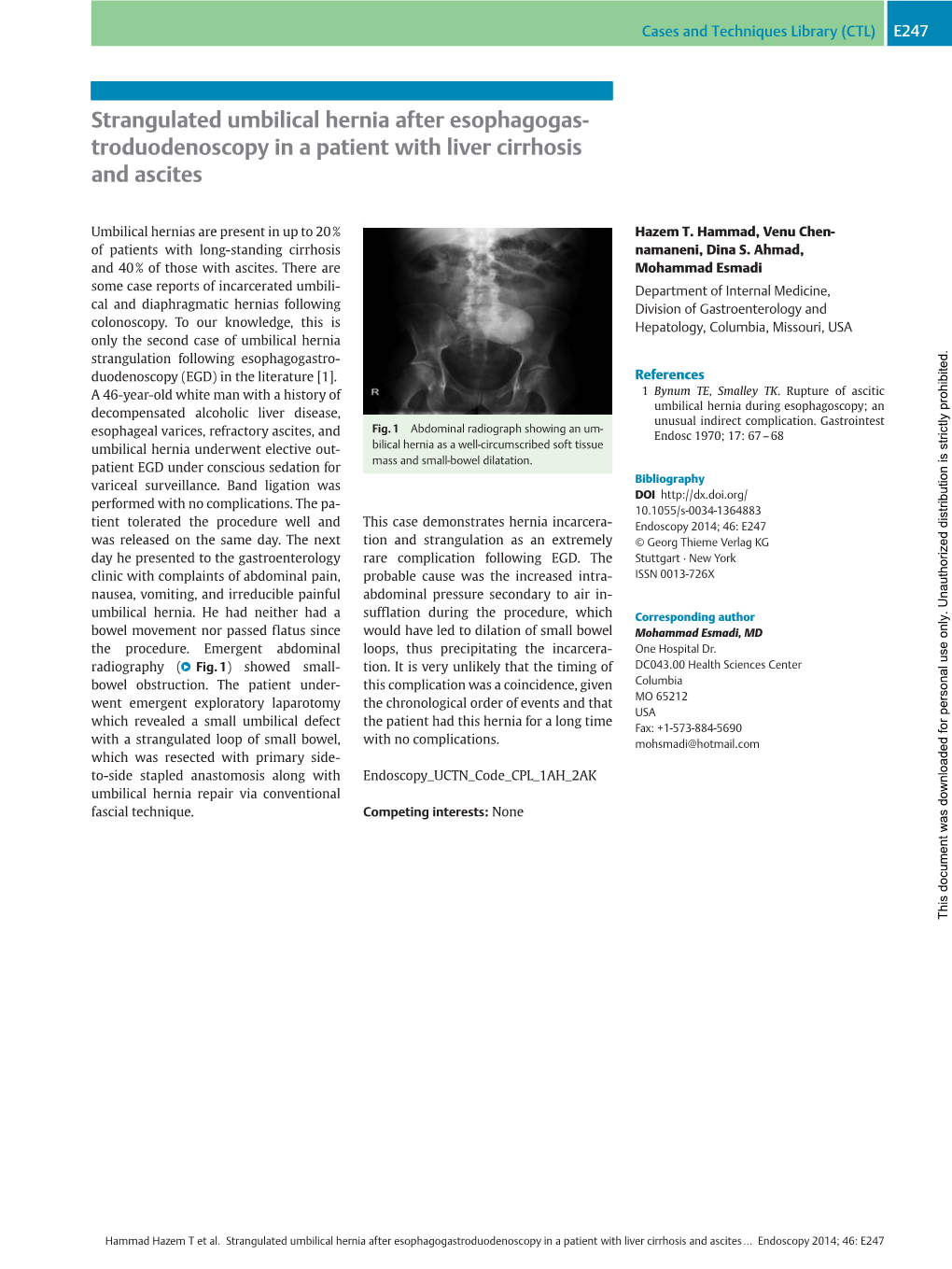 Strangulated Umbilical Hernia After Esophagogas- Troduodenoscopy in a Patient with Liver Cirrhosis and Ascites