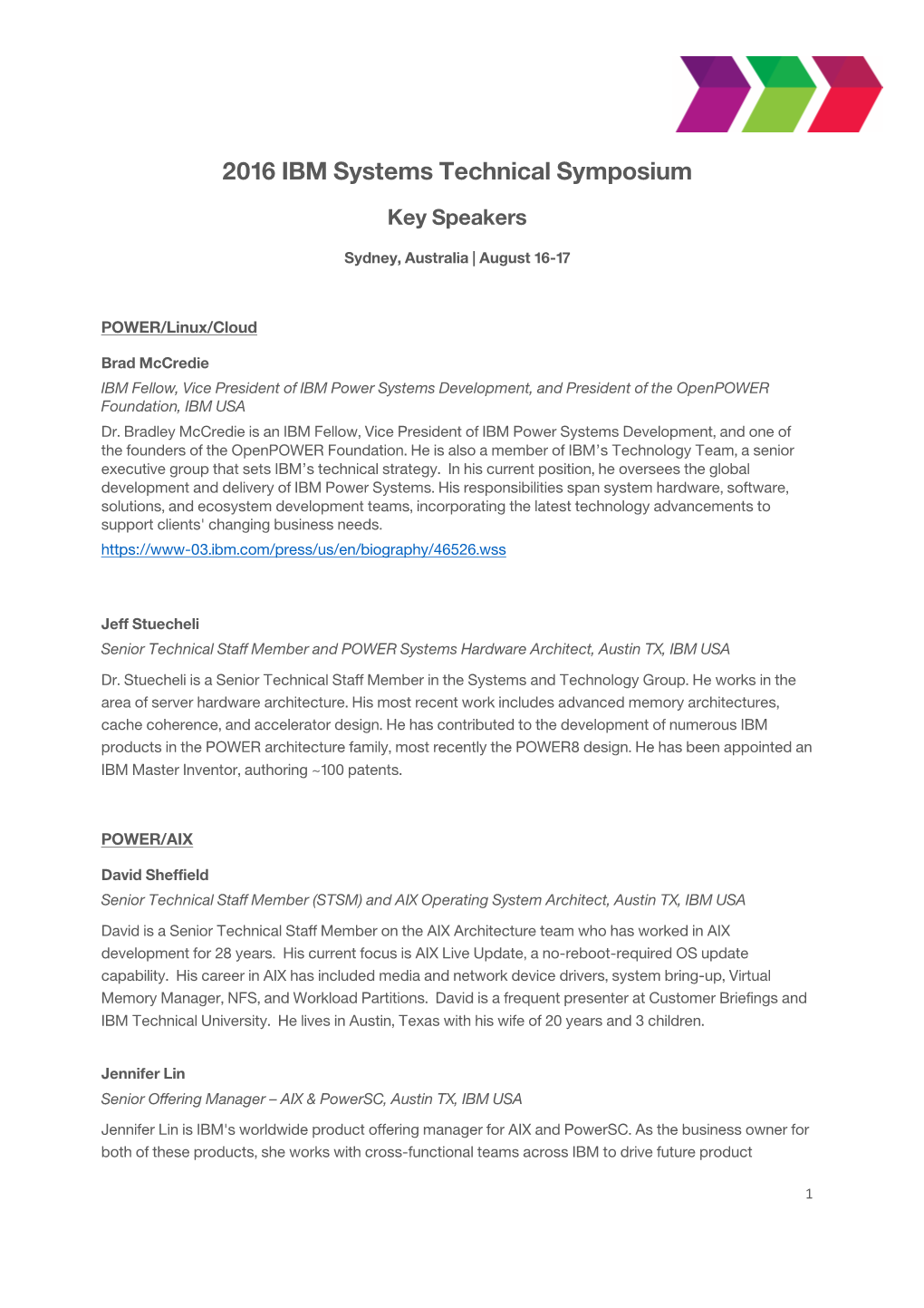 2016 IBM Systems Technical Symposium Key Speakers