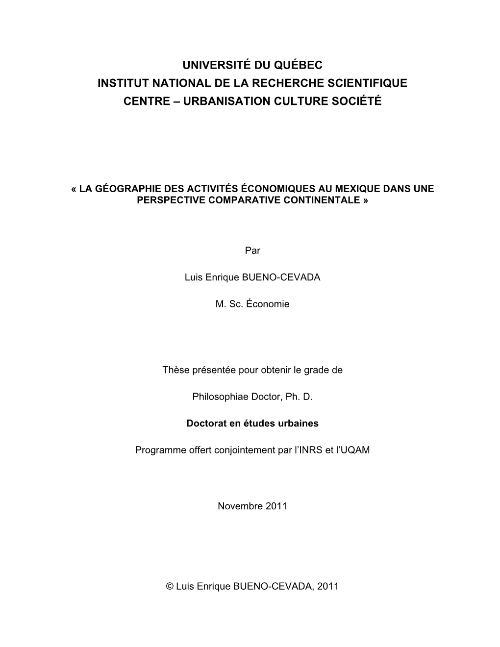 La Géographie Des Activités Économiques Au Mexique Dans Une Perspective Comparative Continentale »