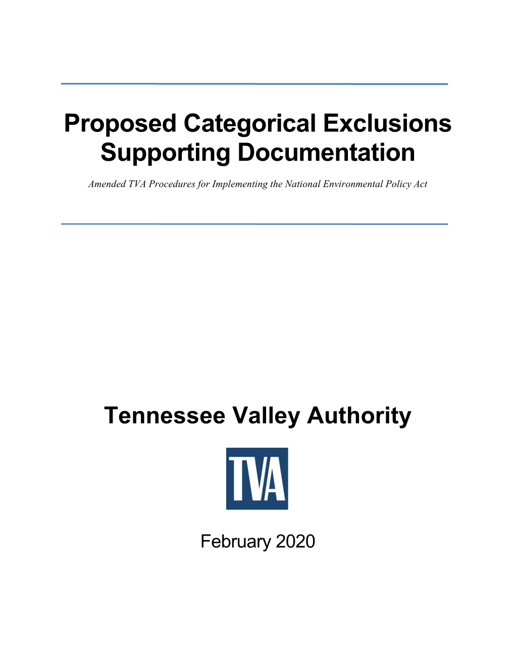 Proposed Categorical Exclusions Supporting Documentation