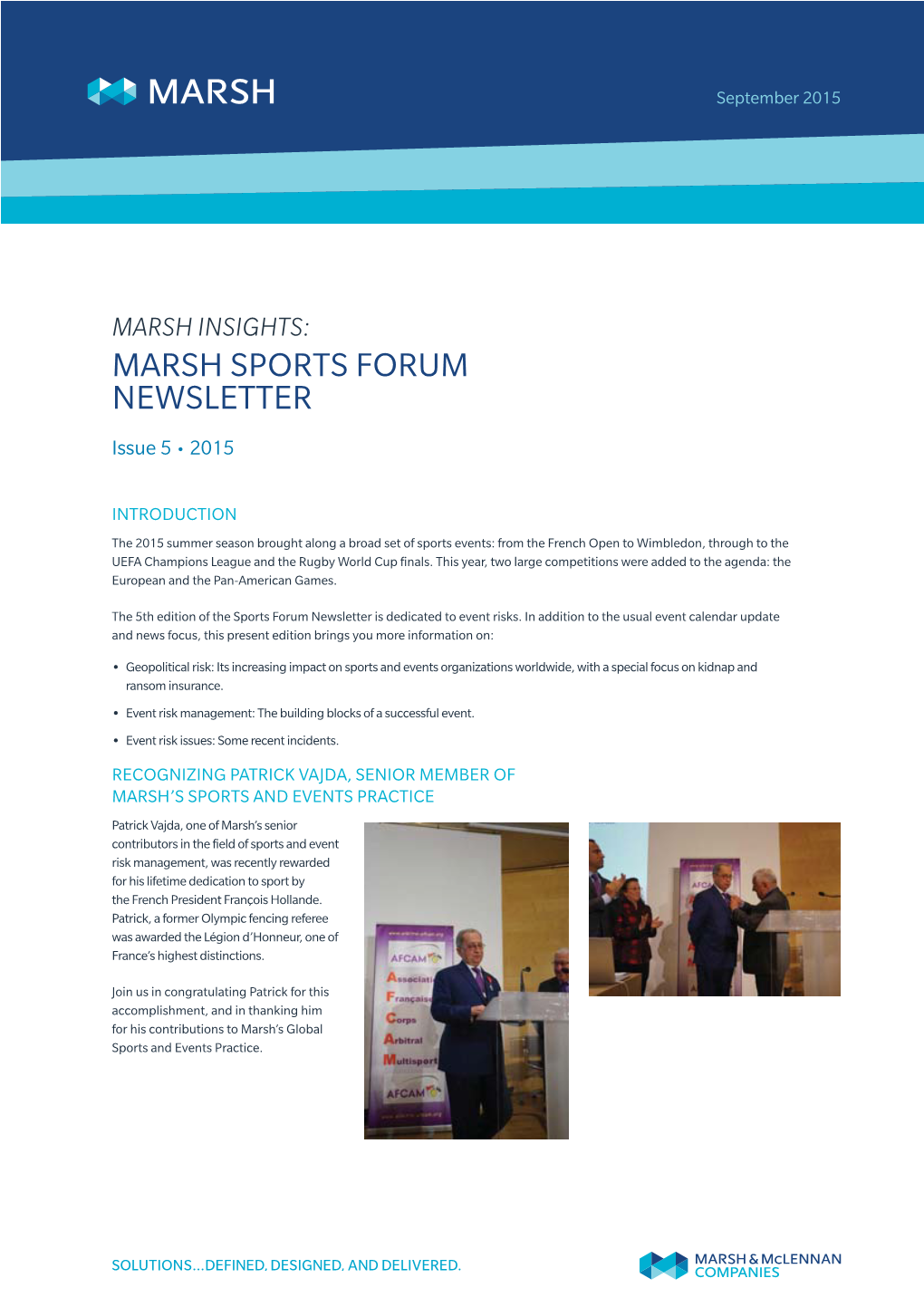 Marsh Sports Forum Newsletter – September 2015