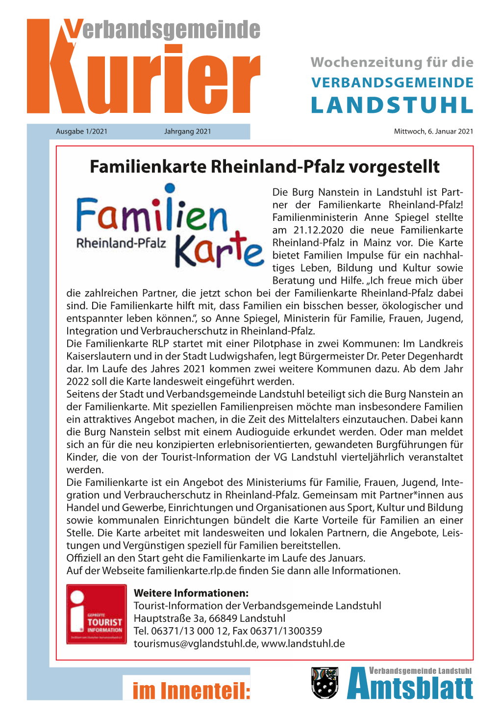 Amtsblatt Mitteilungsblatt Der Verbandsgemeinde Landstuhl Seite 2 Ausgabe 1/2021 - Mittwoch, 6