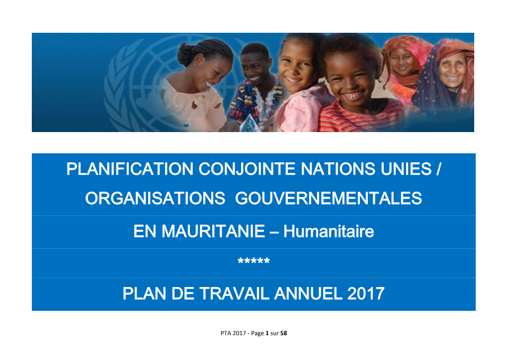 Humanitaire ***** PLAN DE TRAVAIL ANNUEL 2017