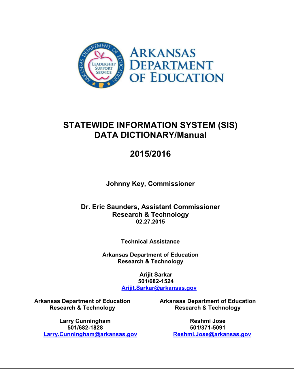 STATEWIDE INFORMATION SYSTEM (SIS) DATA DICTIONARY/Manual