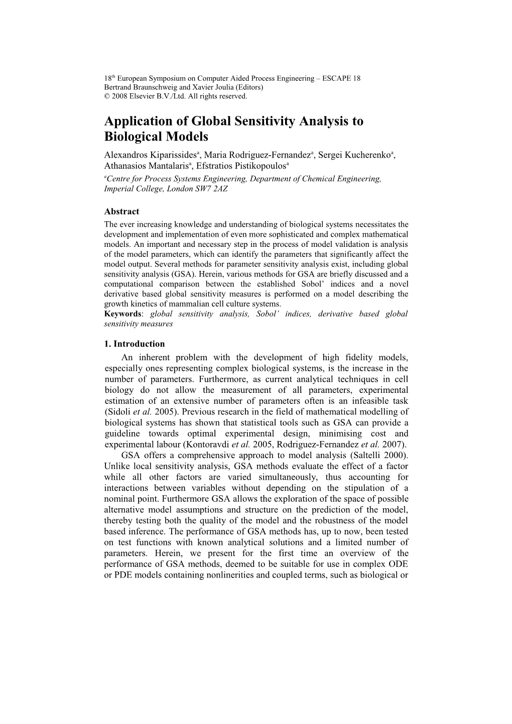 Application of Global Sensitivity Analysis to Biological Models