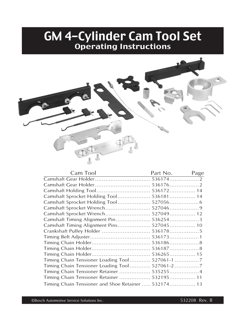 GM 4-Cylinder Cam Tool Set Operating Instructions