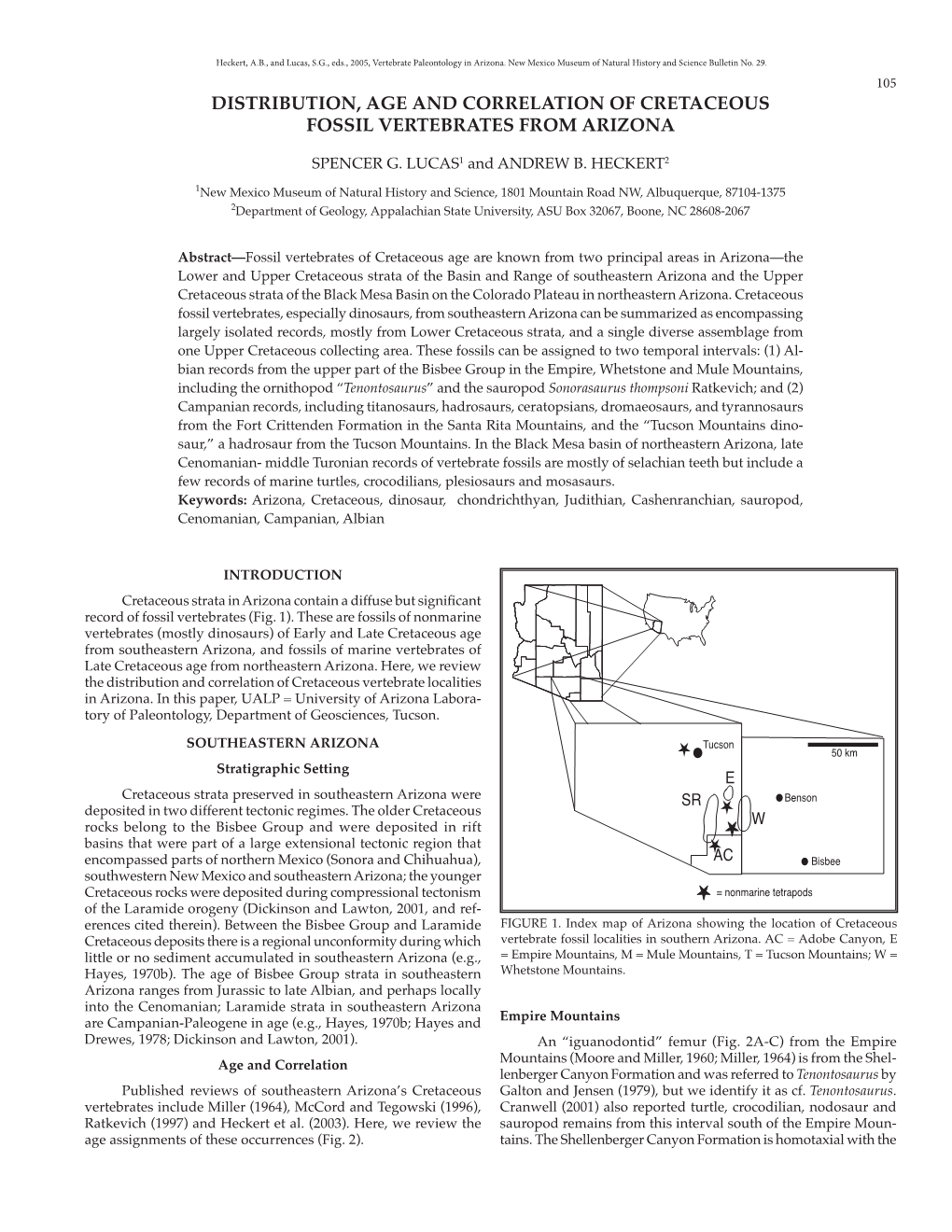 Distribution, Age and Correlation of Cretaceous Fossil Vertebrates from Arizona