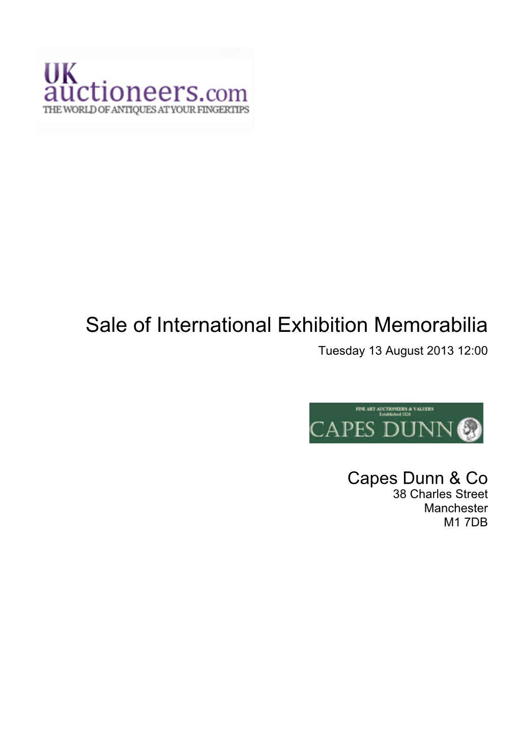 Sale of International Exhibition Memorabilia Tuesday 13 August 2013 12:00