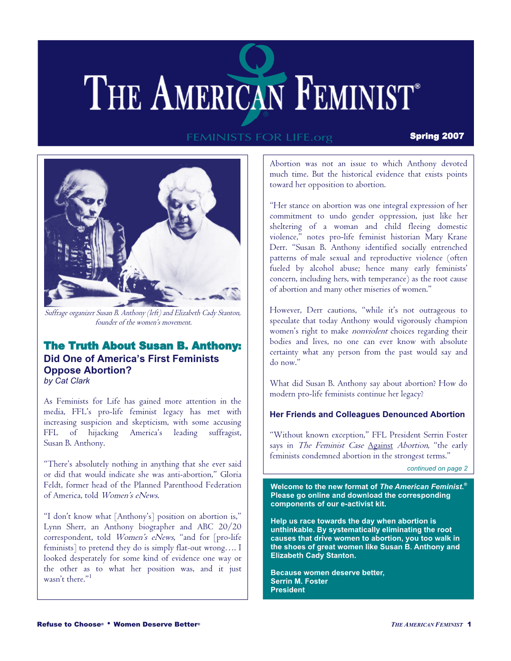 Spring 2007: the Truth About Susan B. Anthony