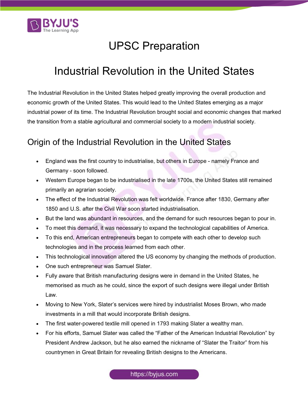 UPSC Preparation Industrial Revolution in the United States