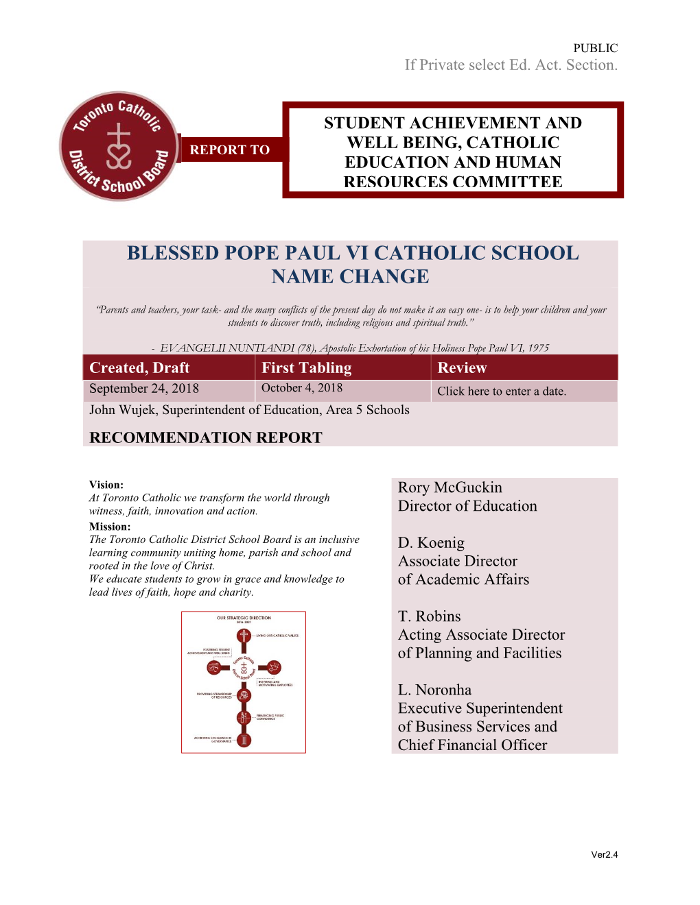 Blessed Pope Paul Vi Catholic School Name Change