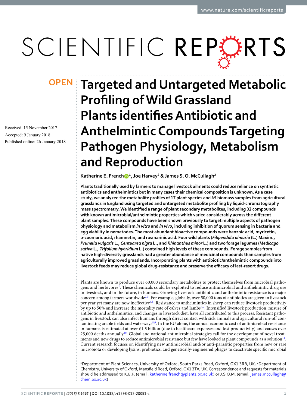 Targeted and Untargeted Metabolic Profiling of Wild Grassland Plants