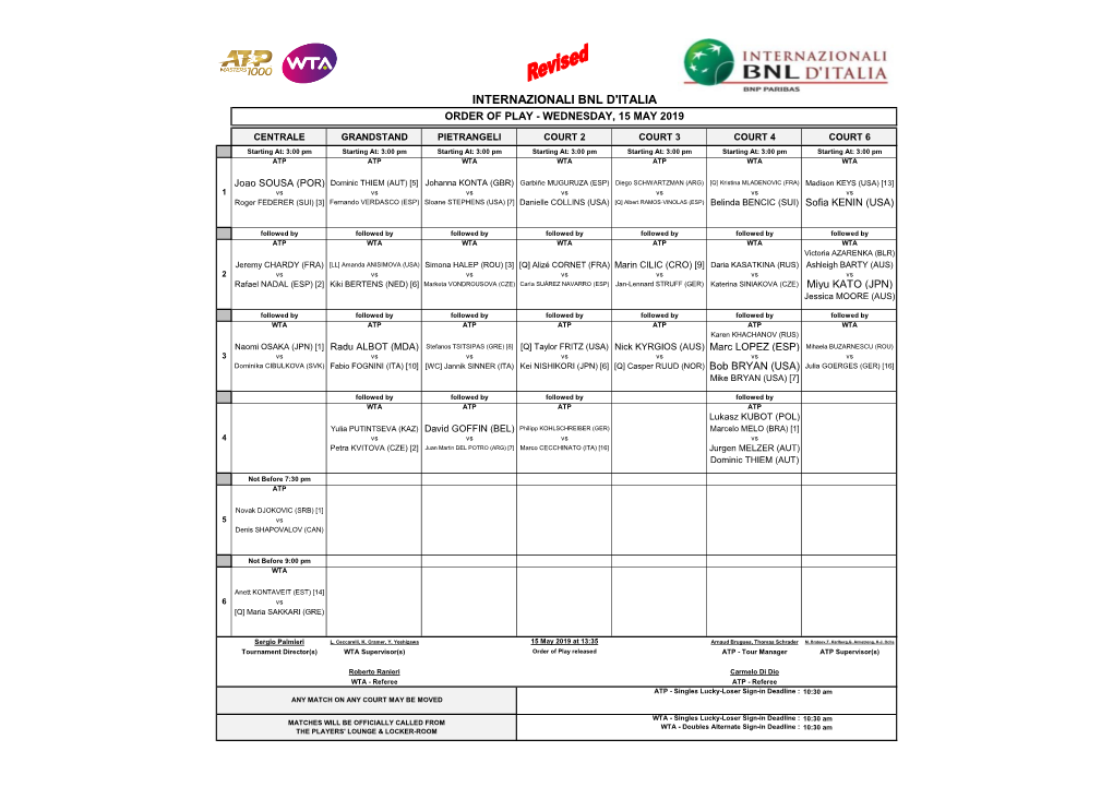 Order of Play Revised