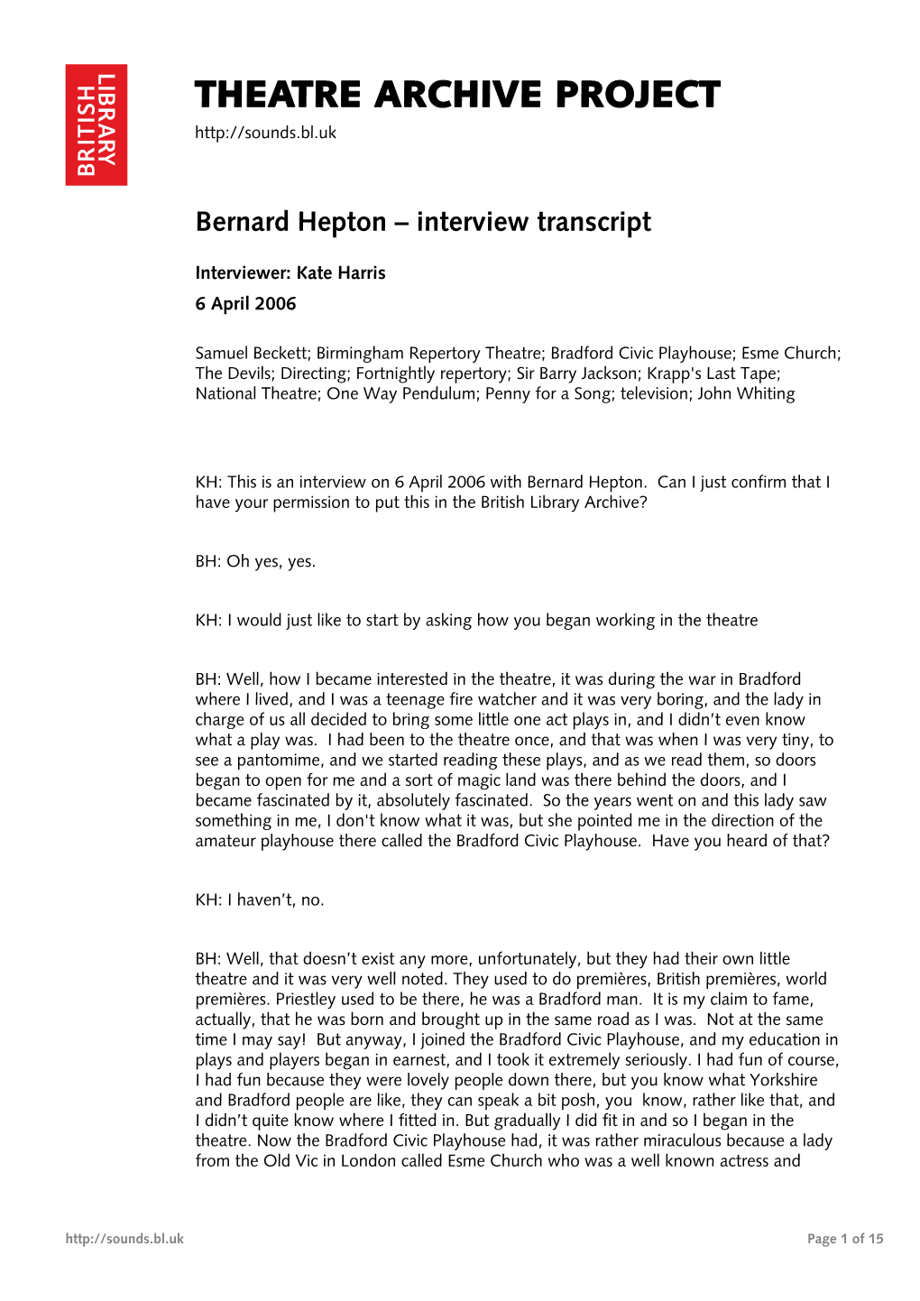 Interview with Bernard Hepton