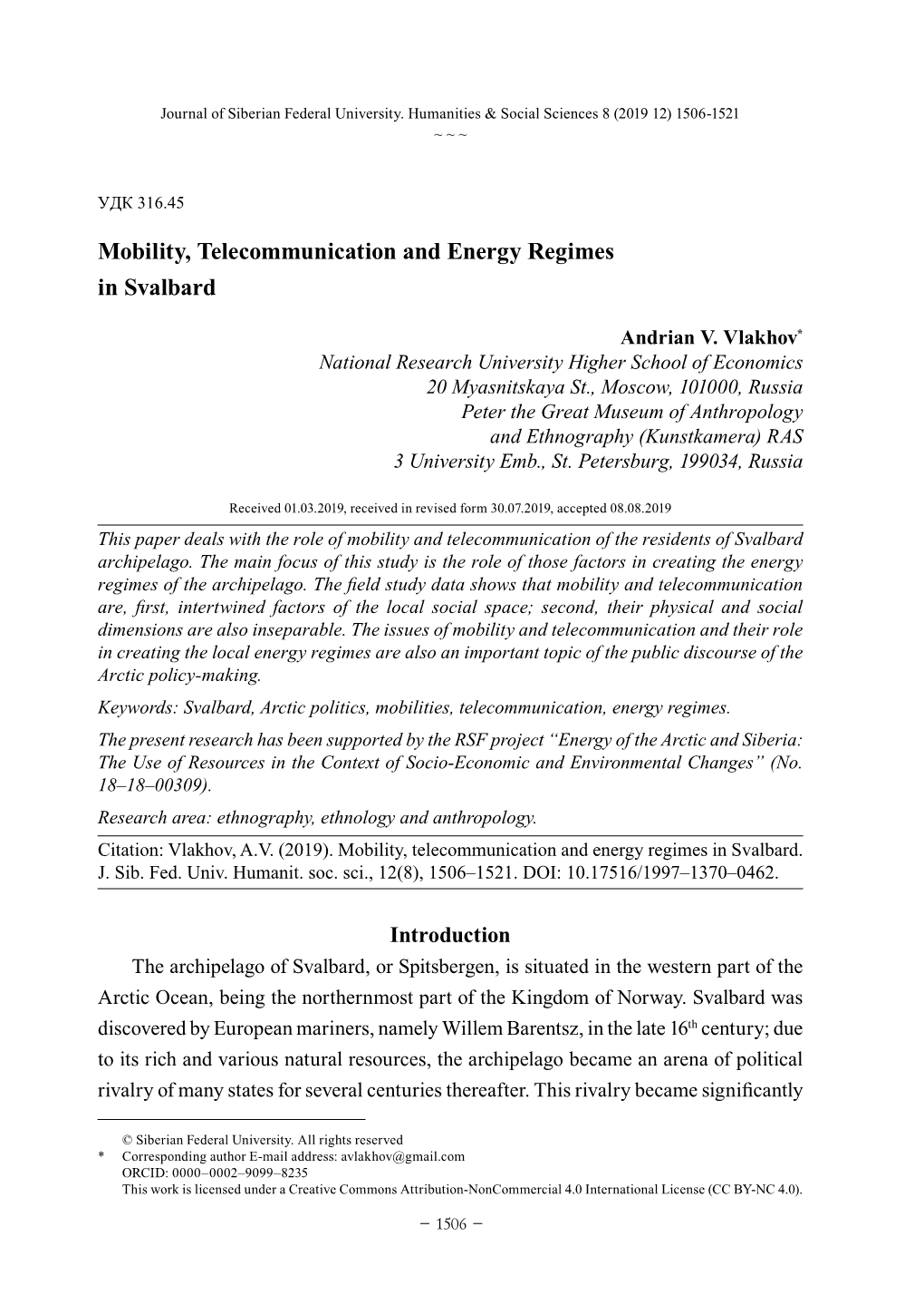 Mobility, Telecommunication and Energy Regimes in Svalbard
