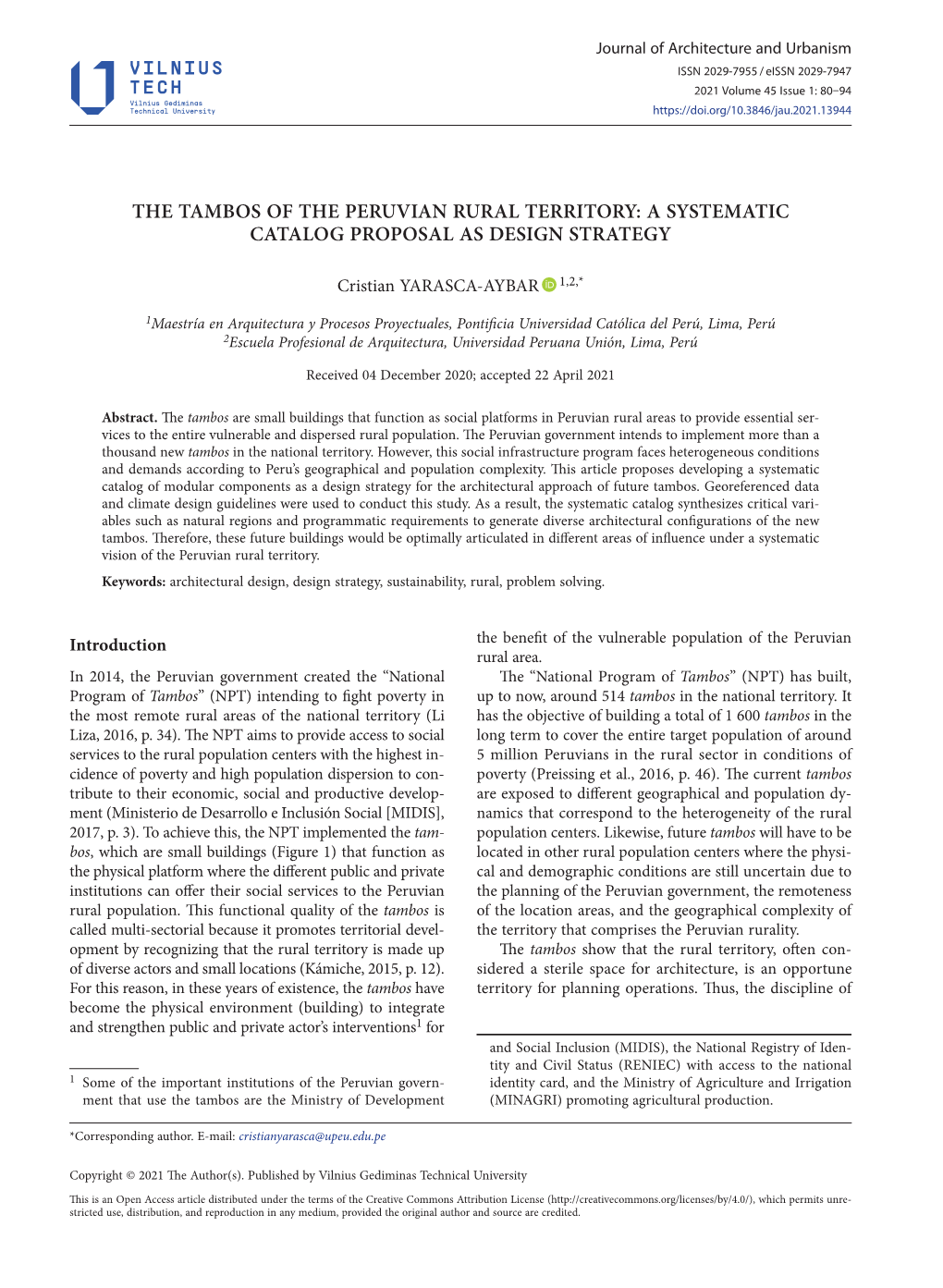 The Tambos of the Peruvian Rural Territory: a Systematic Catalog Proposal As Design Strategy