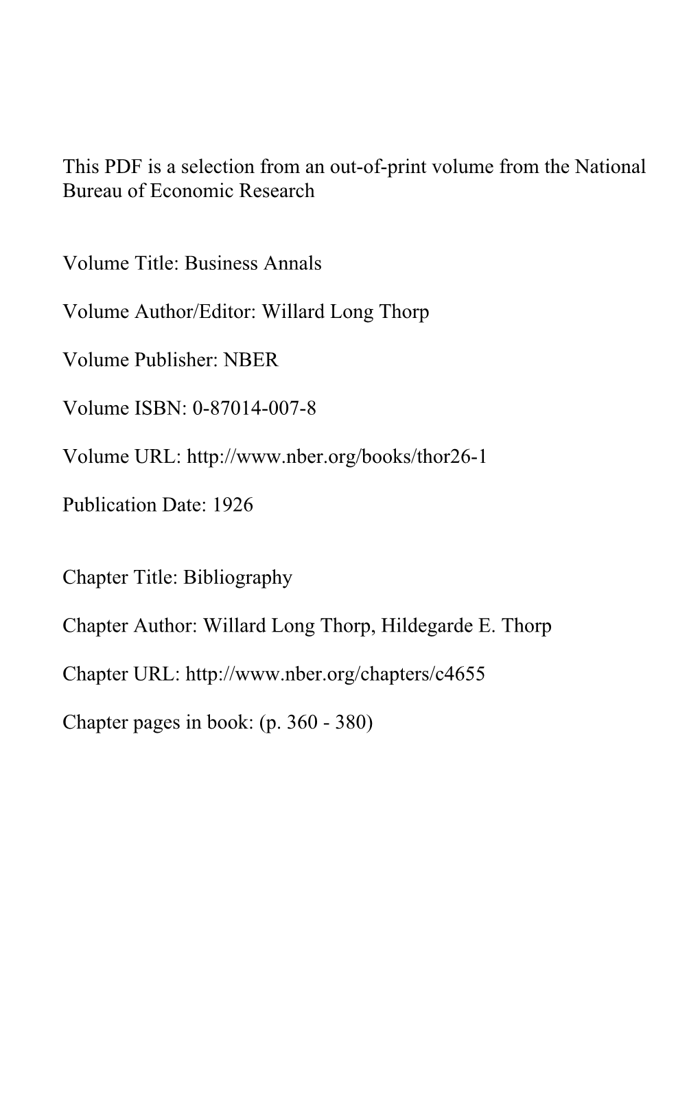This PDF Is a Selection from an Out-Of-Print Volume from the National Bureau of Economic Research Volume Title: Business Annals