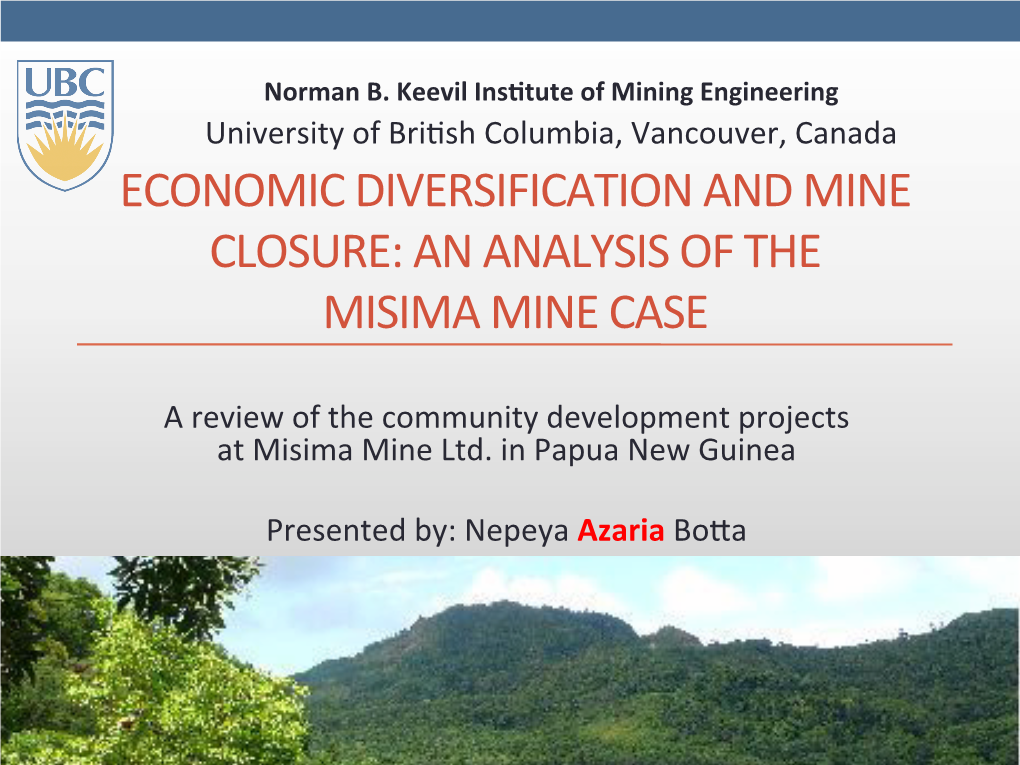 Economic Diversification and Mine Closure: an Analysis of the Misima Mine Case