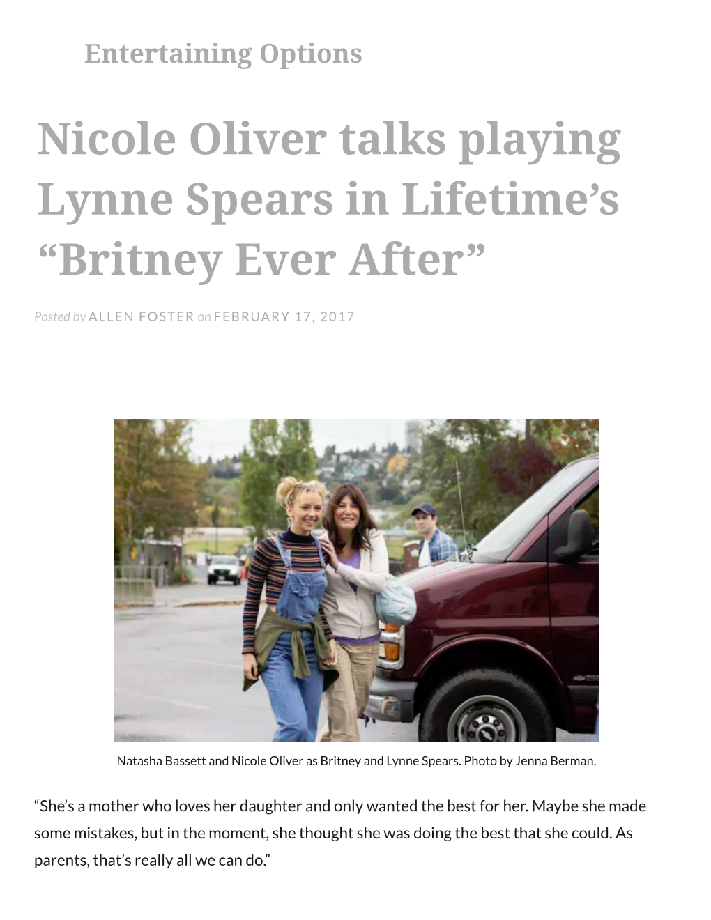 Nicole Oliver Talks Playing Lynne Spears in Lifetime's “Britney Ever