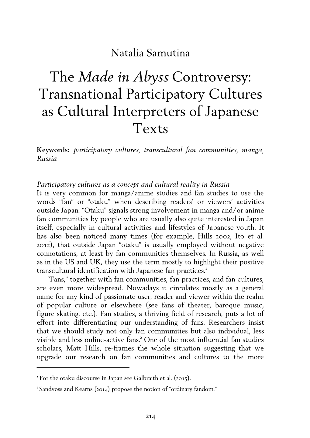 The Made in Abyss Controversy: Transnational Participatory Cultures As Cultural Interpreters of Japanese Texts