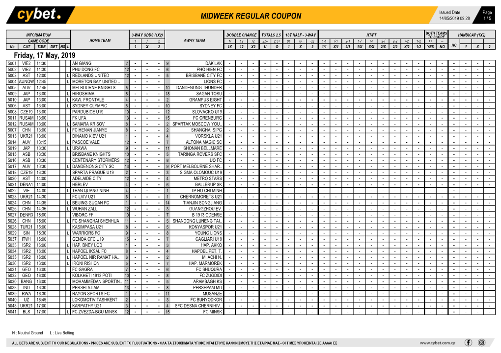 Midweek Regular Coupon 14/05/2019 09:28 1 / 5