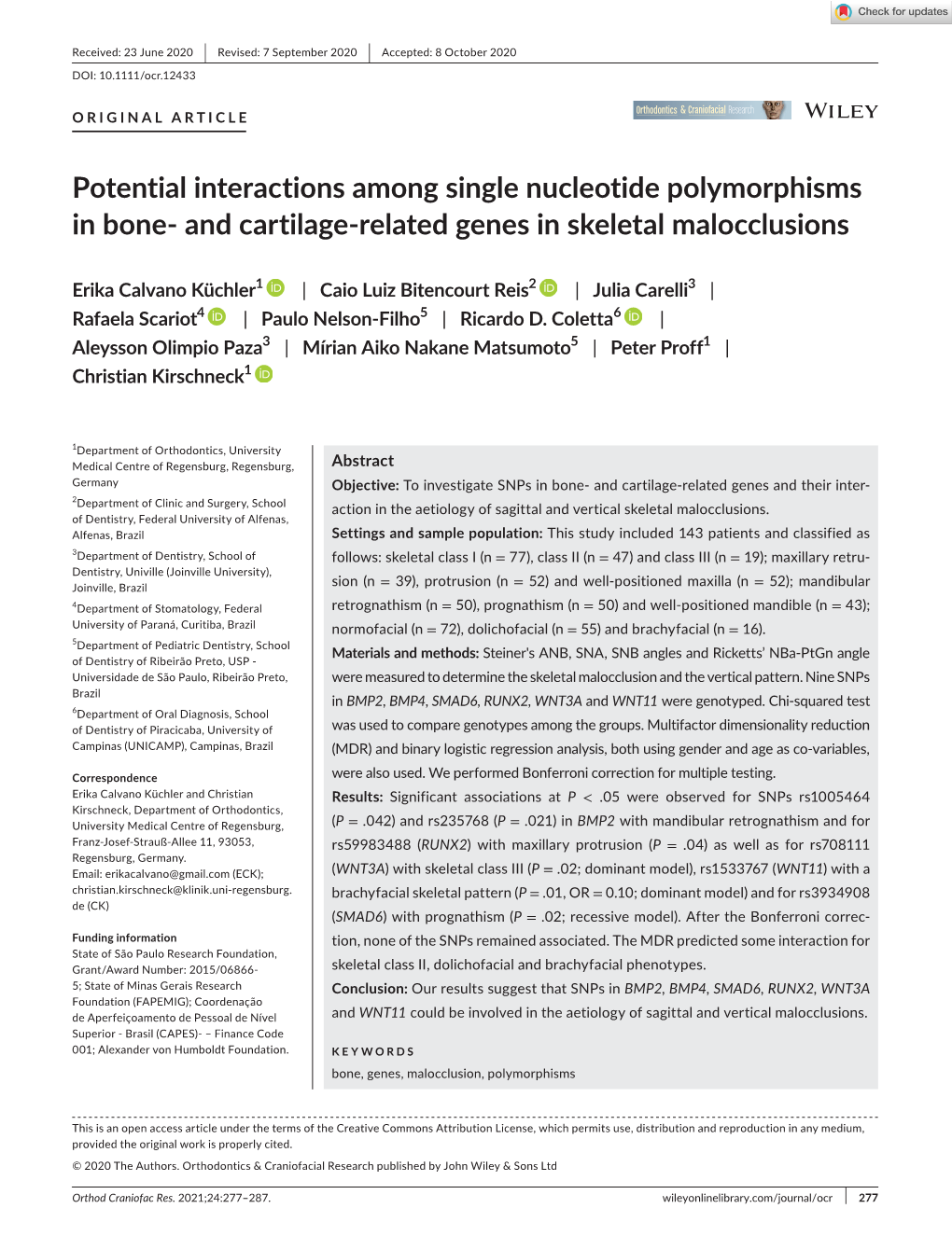 Potential Interactions Among Single Nucleotide Polymorphisms in Bone- and Cartilage-Related Genes in Skeletal Malocclusions
