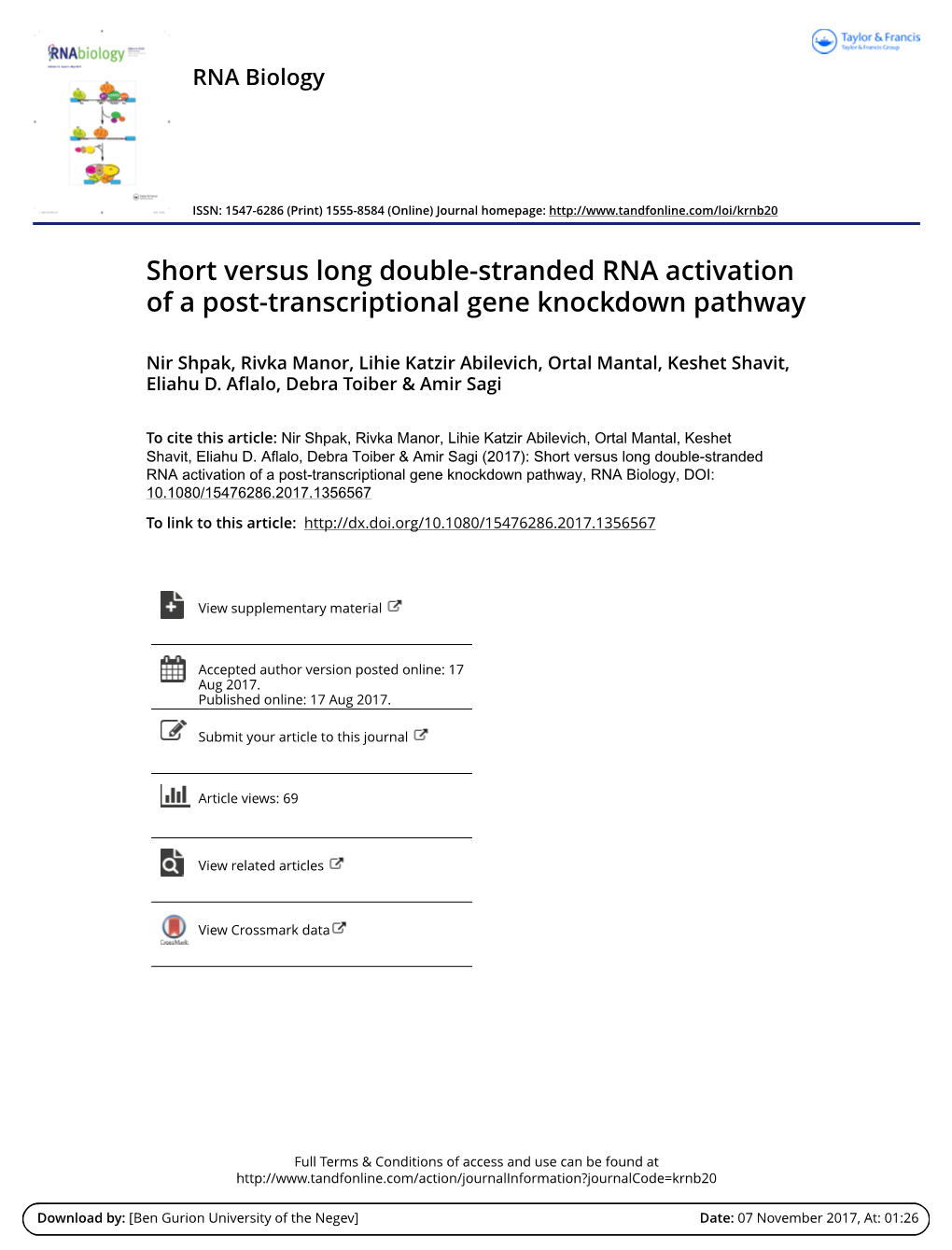 Short Versus Long Double-Stranded RNA Activation of a Post-Transcriptional Gene Knockdown Pathway