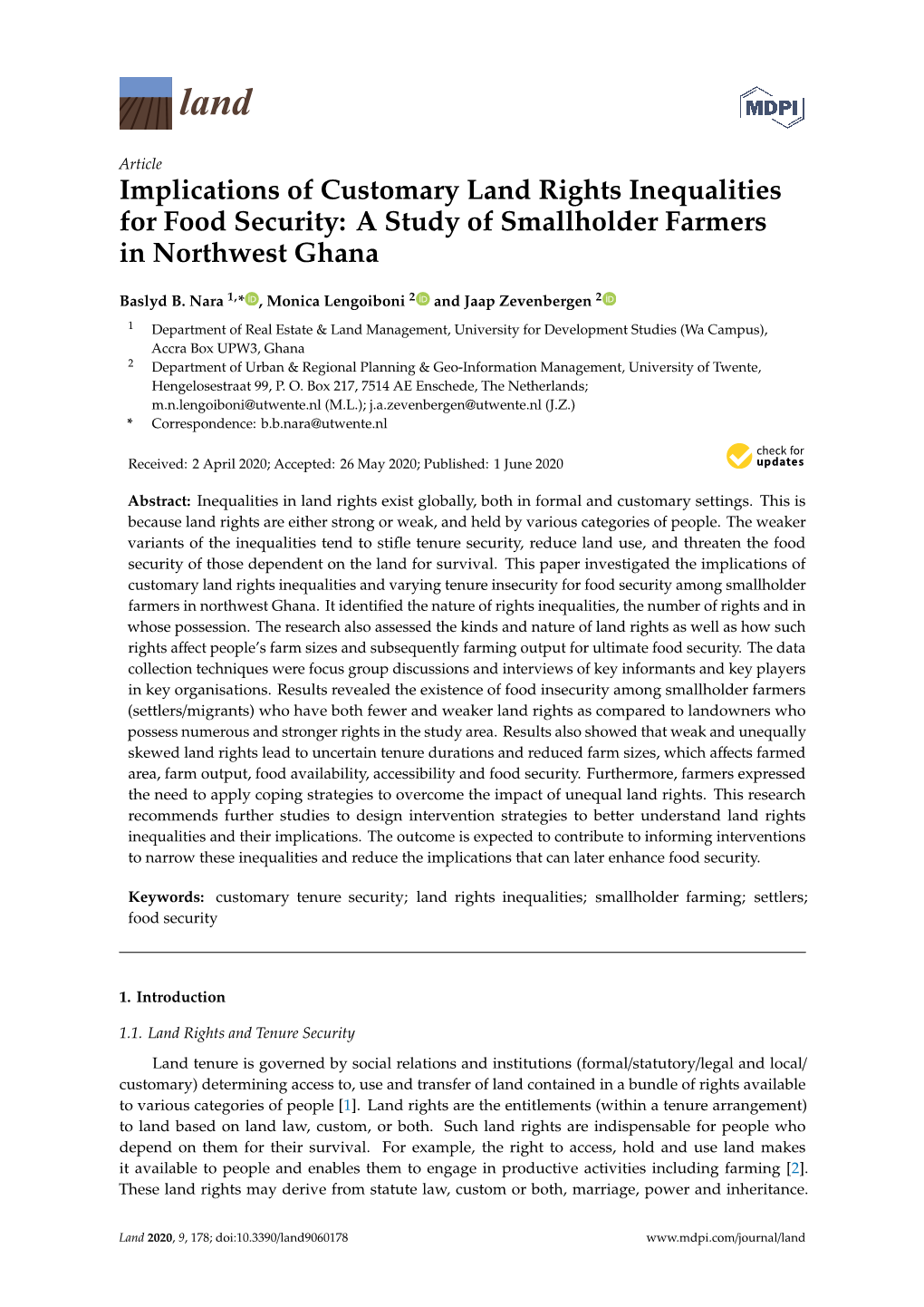 Implications of Customary Land Rights Inequalities for Food Security: a Study of Smallholder Farmers in Northwest Ghana