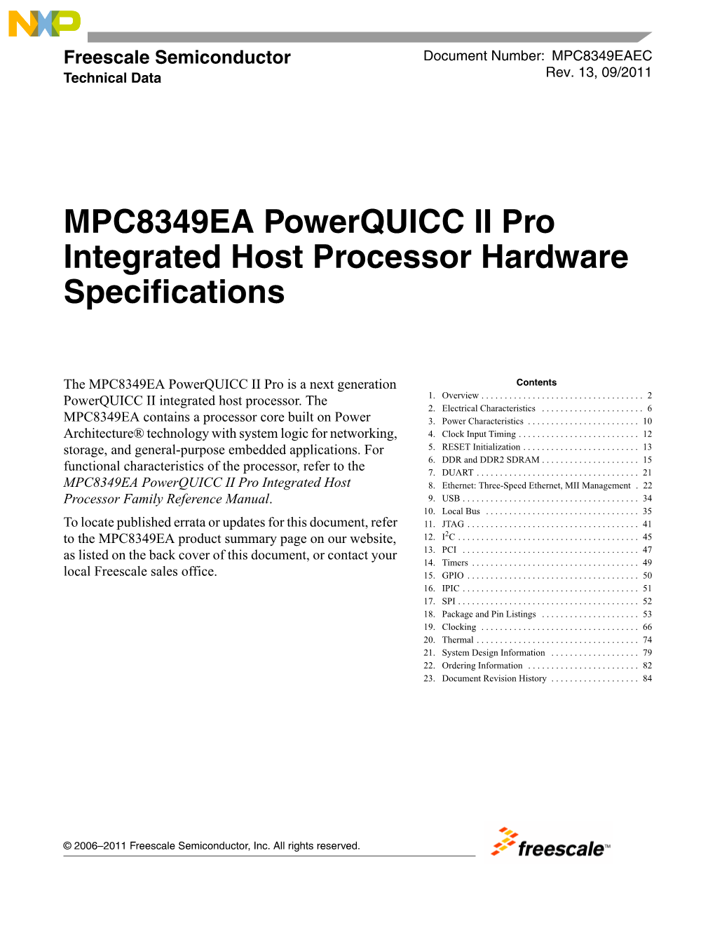 MPC8349EA Powerquicc II Pro Integrated Host Processor Hardware Specifications