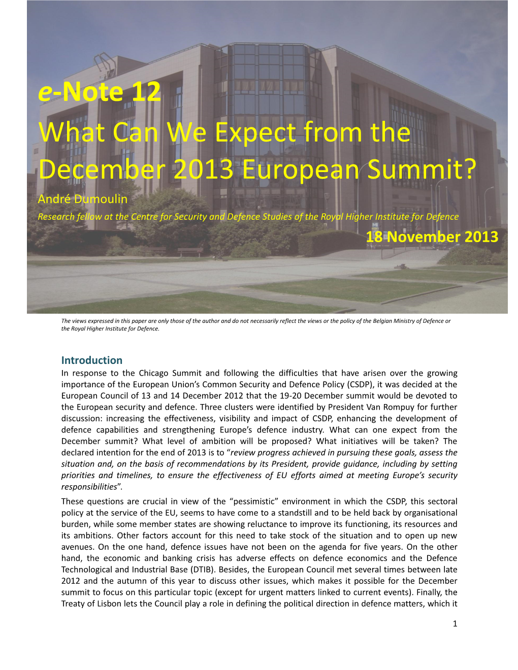E-Note 12 What Can We Expect from the December 2013 European