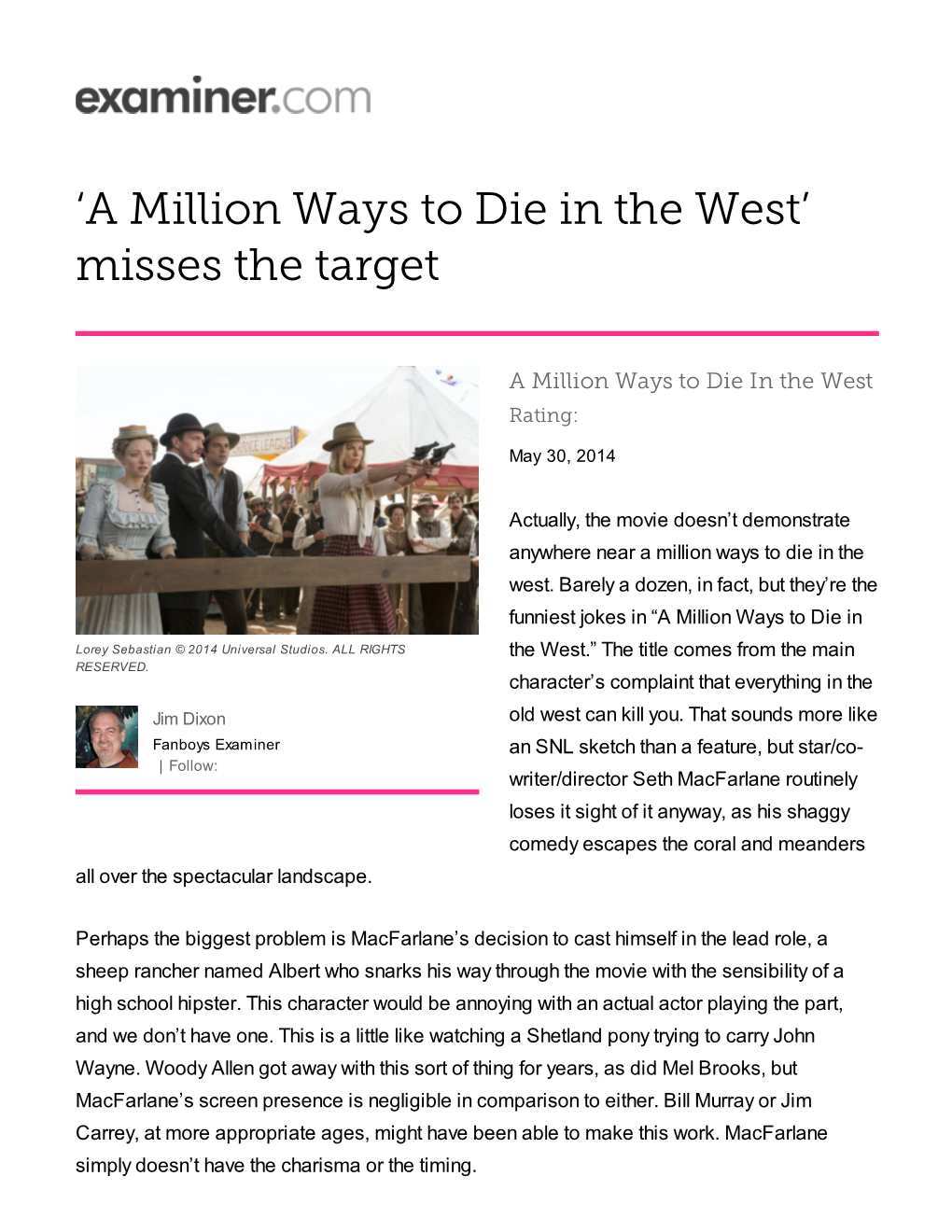 'A Million Ways to Die in the West' Misses the Target