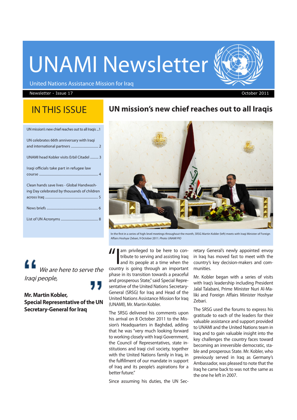 UNAMI Newsletter United Nations Assistance Mission for Iraq