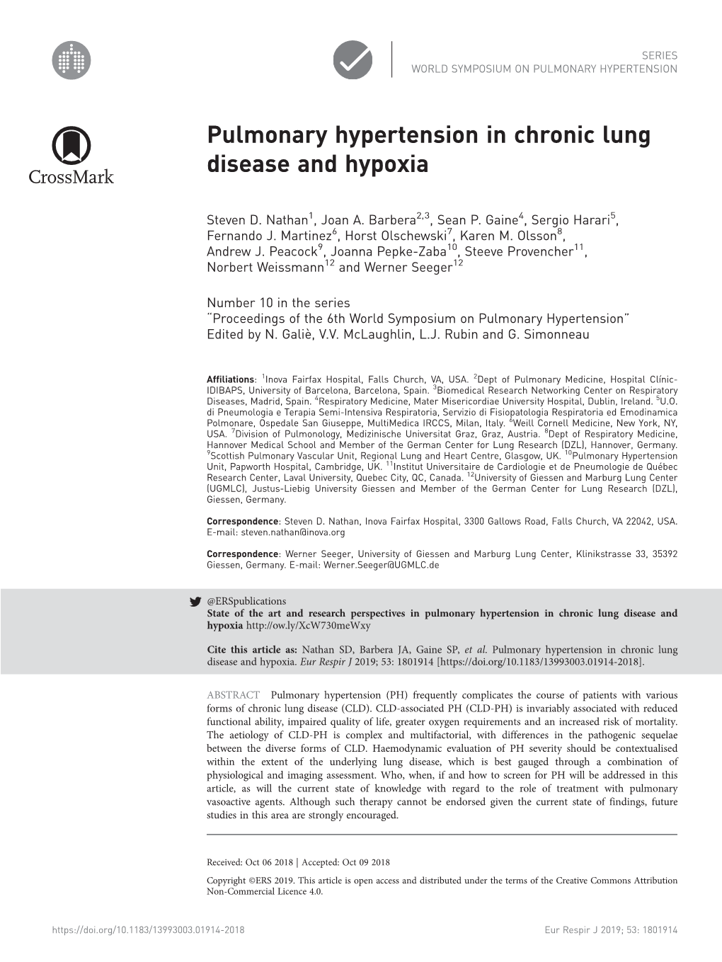 Pulmonary Hypertension in Chronic Lung Disease and Hypoxia