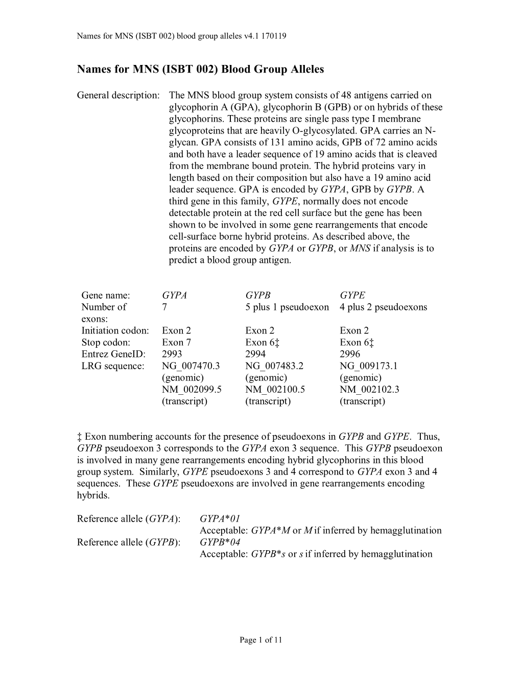 Names for MNS (ISBT 002) Blood Group Alleles V4.1 170119