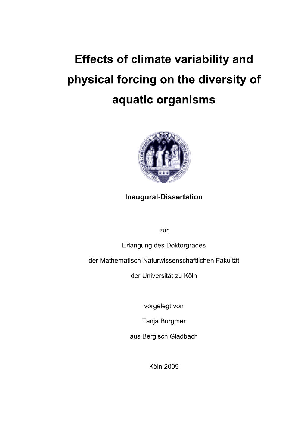 Effects of Climate Variability and Physical Forcing on the Diversity of Aquatic Organisms