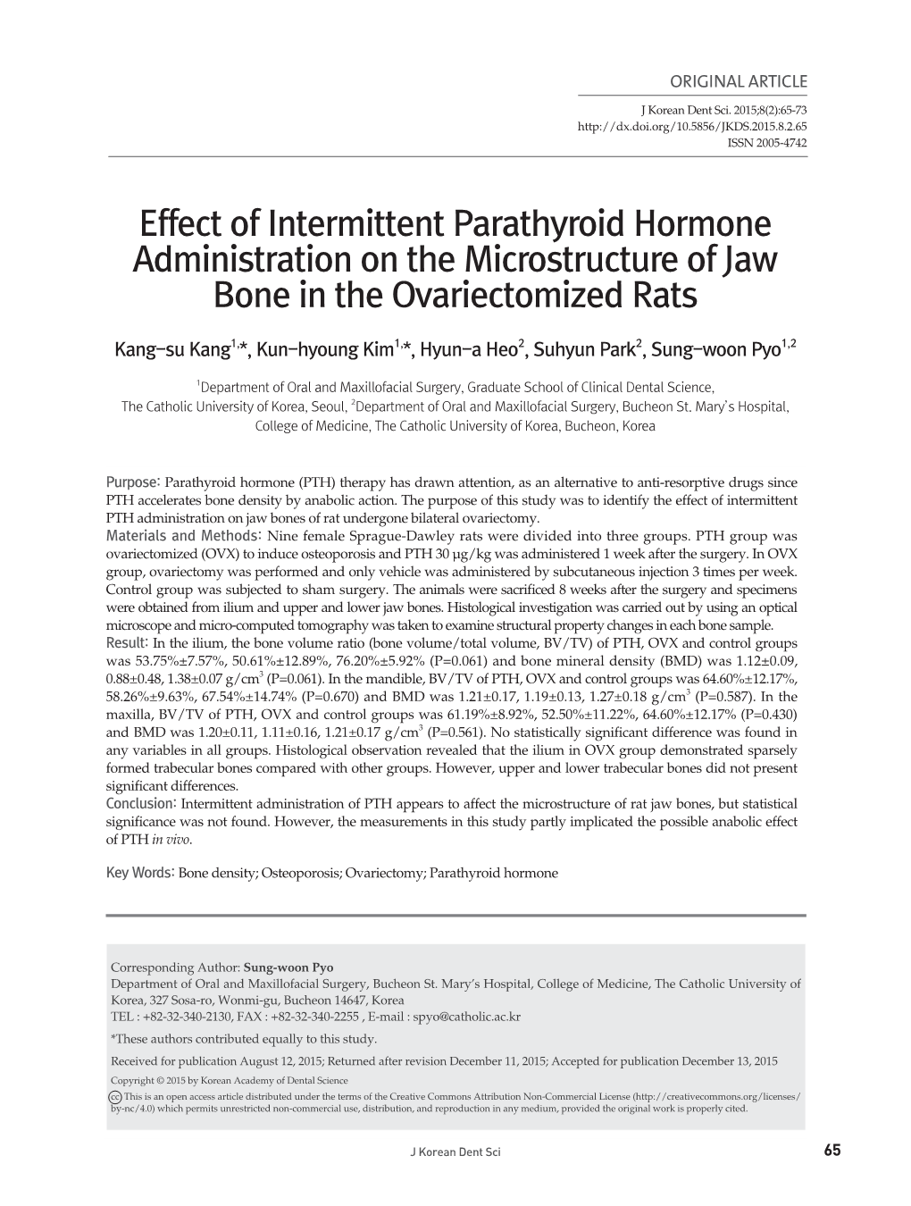 Effect of Intermittent Parathyroid Hormone Administration on the Microstructure of Jaw Bone in the Ovariectomized Rats