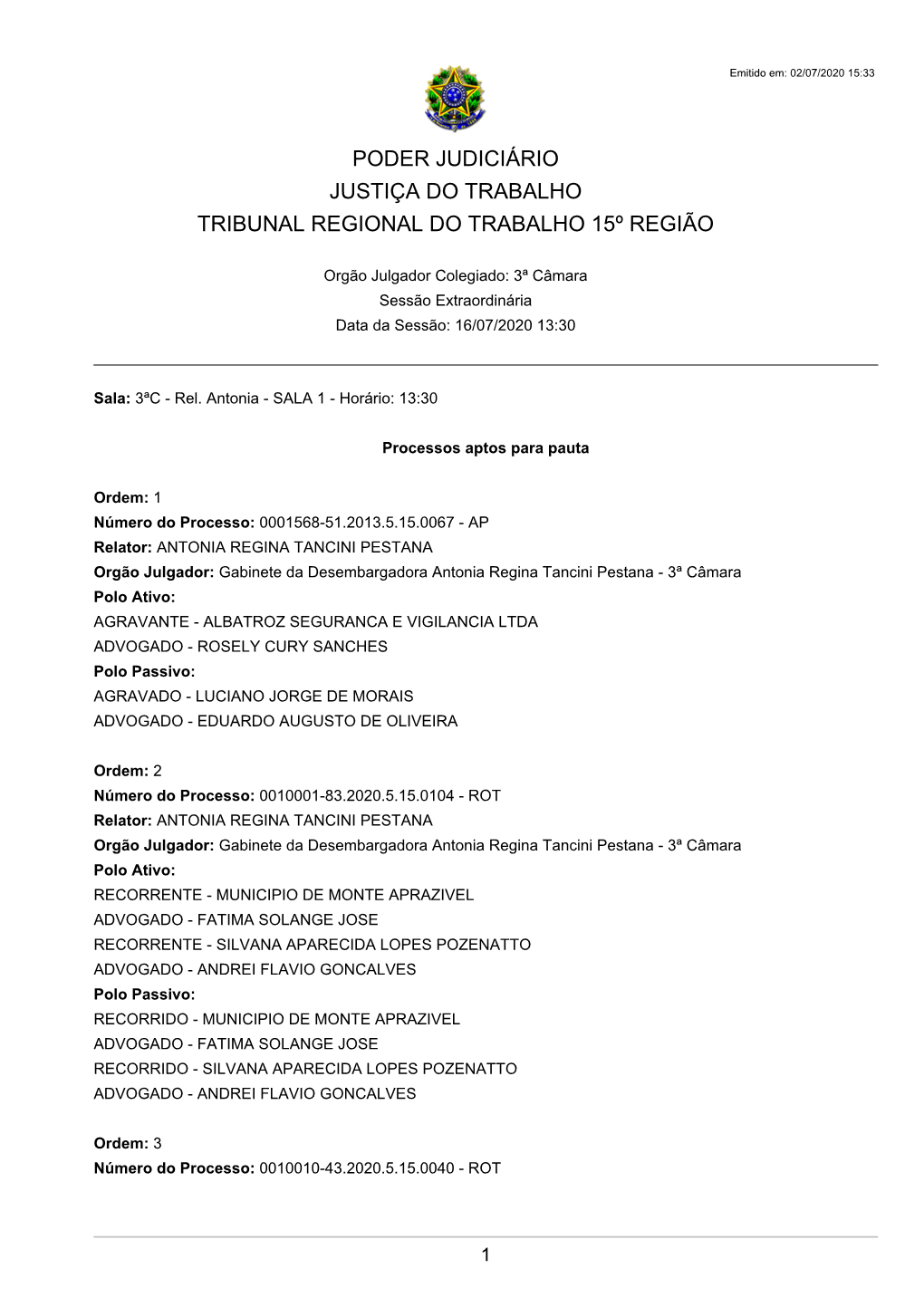 Poder Judiciário Justiça Do Trabalho Tribunal Regional Do Trabalho 15º Região