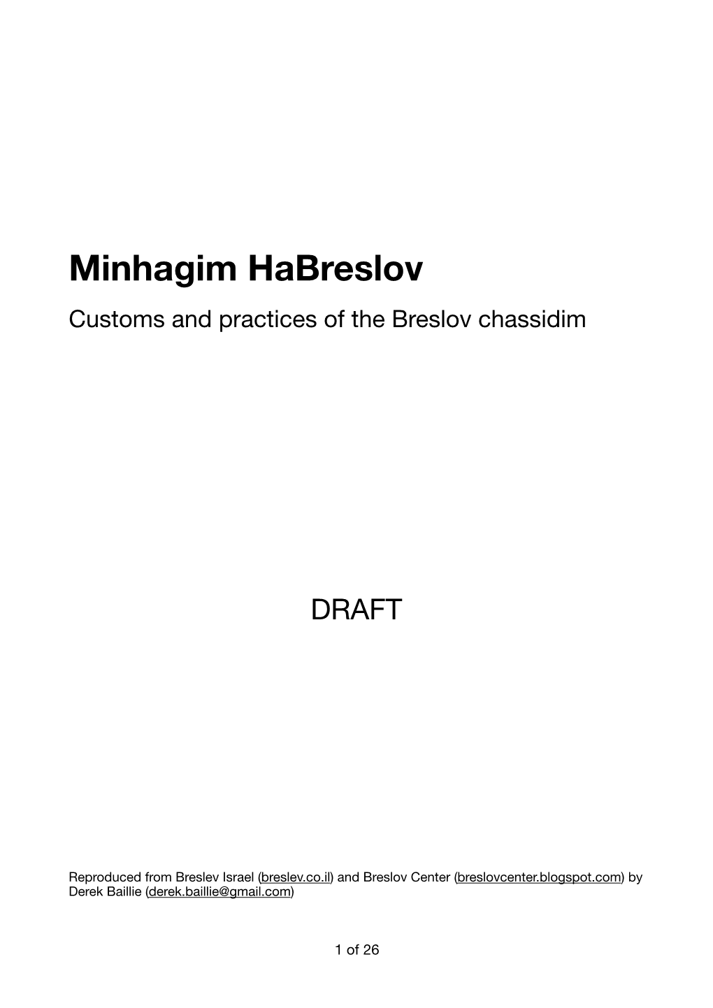Minhagim Habreslov Customs and Practices of the Breslov Chassidim